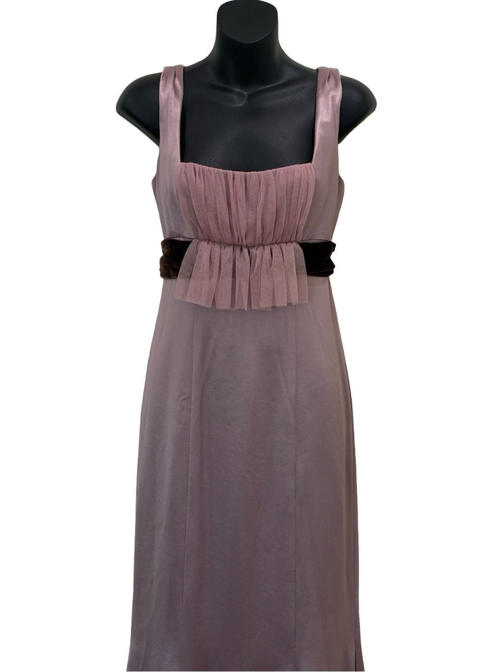 Vera Wang Lavender Silk Chiffon Mermaid Evening Gown Velvet Sash Formal Dress - Picture 3 of 11